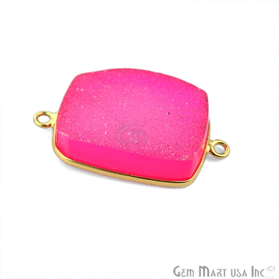 Pink Coated Druzy Connector Octagon Shape 24k Gold Plated Double Bail Connector (PC-11121) - GemMartUSA