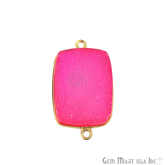 Pink Coated Druzy Connector Octagon Shape 24k Gold Plated Double Bail Connector (PC-11121) - GemMartUSA