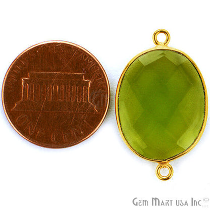 Peridot Oval Shape 15x20mm Gold Plated Double Bail Gemstone Bezel Connector - GemMartUSA