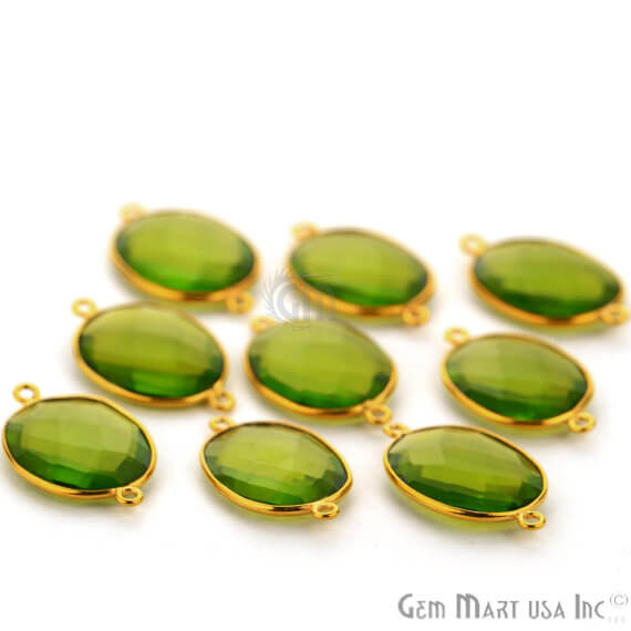 Peridot Oval Shape 15x20mm Gold Plated Double Bail Gemstone Bezel Connector - GemMartUSA