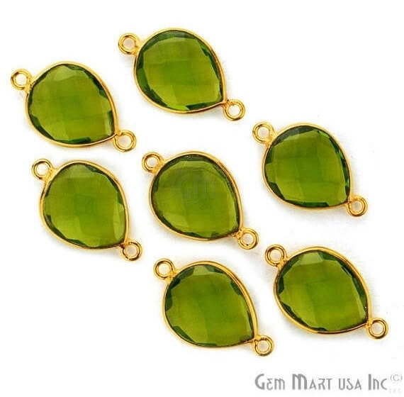 Peridot Pears Shape 10x14mm Gold Plated Double Bail Gemstone Bezel Connector - GemMartUSA