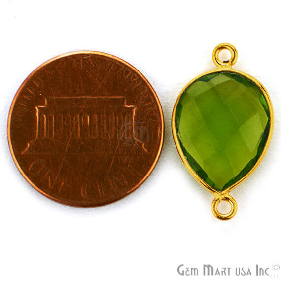 Peridot Pears Shape 10x14mm Gold Plated Double Bail Gemstone Bezel Connector - GemMartUSA