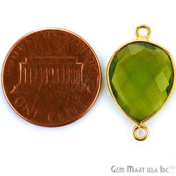 Peridot Pears Shape 12x16mm Gold Plated Double Bail Gemstone Bezel Connector - GemMartUSA