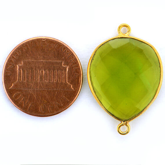 Peridot Pears Shape 15x20mm Gold Plated Double Bail Gemstone Bezel Connector - GemMartUSA