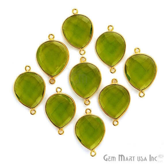 Peridot Pears Shape 13x18mm Gold Plated Double Bail Gemstone Bezel Connector - GemMartUSA