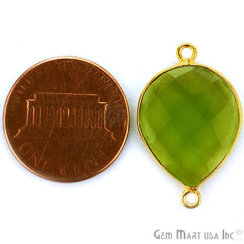 Peridot Pears Shape 13x18mm Gold Plated Double Bail Gemstone Bezel Connector - GemMartUSA