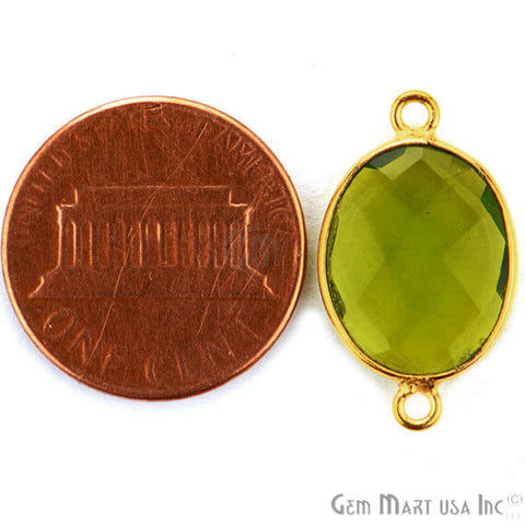 Peridot Oval Shape 10x14mm Gold Plated Double Bail Gemstone Bezel Connector - GemMartUSA