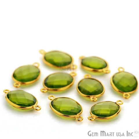 Peridot Oval Shape 10x14mm Gold Plated Double Bail Gemstone Bezel Connector - GemMartUSA