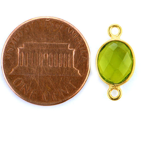 Peridot Oval Shape 8x10mm Gold Plated Double Bail Gemstone Bezel Connector - GemMartUSA