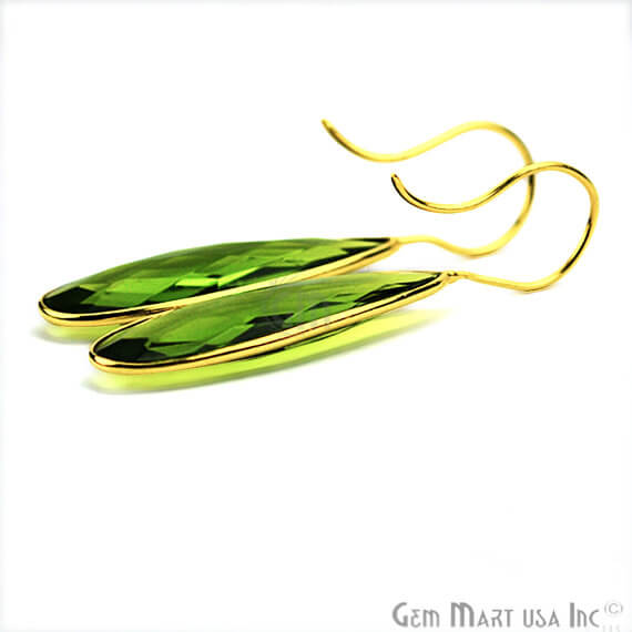 Peridot 50x11mm Gold Plated Gemstone Dangle Earrings - GemMartUSA