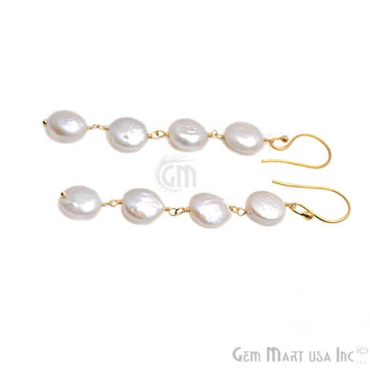 Pearl Round 64x9mm Gold Plated Dangle Hook Earring - GemMartUSA