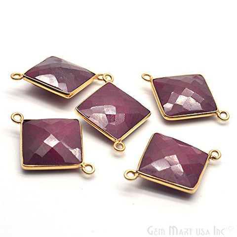 Ruby Square Shape 14mm Gold Plated Double Bail Gemstone Connector - GemMartUSA
