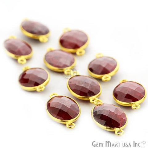 Natural Ruby Oval Shape 10x14mm Gold Plated Double Bail Gemstone Bezel Link Connector - GemMartUSA