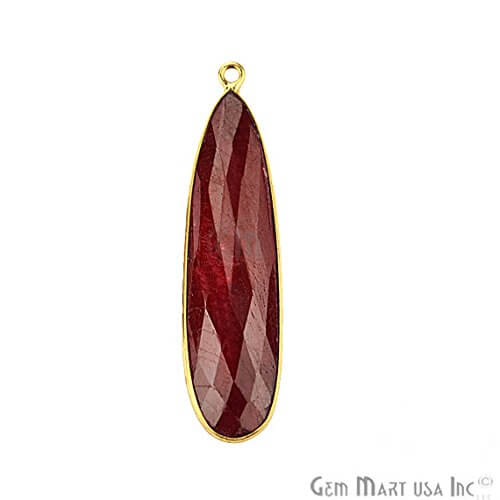 Natural Ruby Pears Shape 44x11mm Gold Plated Single Bail Gemstone Connector - GemMartUSA