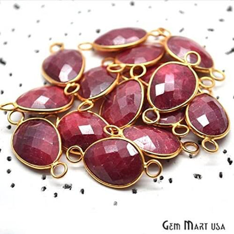 Ruby Pears Shape 12x16mm Gold Plated Double Big Bails Gemstone Connector - GemMartUSA