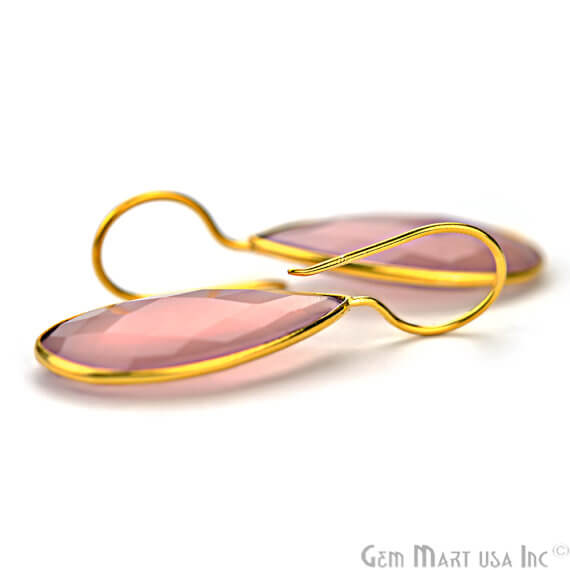 Rose Chalcedony 16x47mm Gold Plated Gemstone Dangle Earrings (RCER-90007) - GemMartUSA