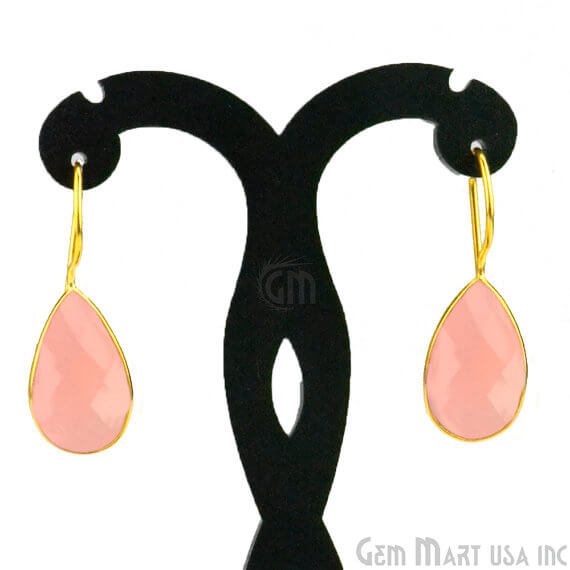 Rose Chalcedony 13x37mm Gold Plated Gemstone Dangle Earrings - GemMartUSA