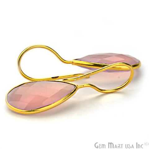 Rose Chalcedony 13x37mm Gold Plated Gemstone Dangle Earrings - GemMartUSA