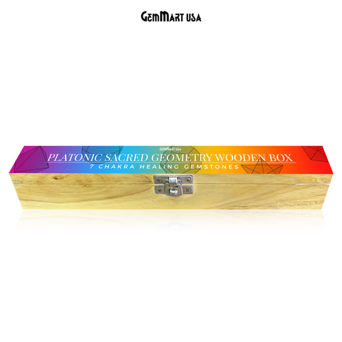 Platonic Sacred Geometry Wooden Box, 7 Chakra Healing Gemstones Box, 18-25mm Geometrical Gemstones, Reiki Energy Stones