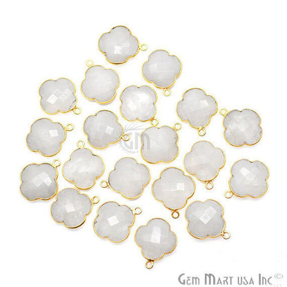 Rainbow Moonstone Clover Shape 16x19mm Gold Plated Bezel Single Bail Gemstone Link Connector - GemMartUSA