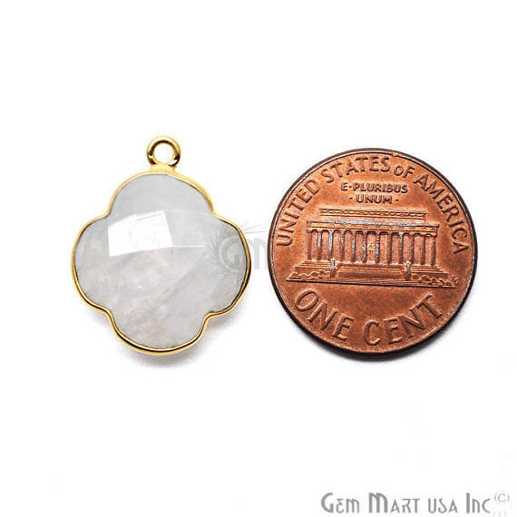 Rainbow Moonstone Clover Shape 16x19mm Gold Plated Bezel Single Bail Gemstone Link Connector - GemMartUSA