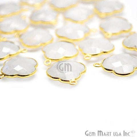 Rainbow Moonstone Clover Shape 16x19mm Gold Plated Bezel Single Bail Gemstone Link Connector - GemMartUSA