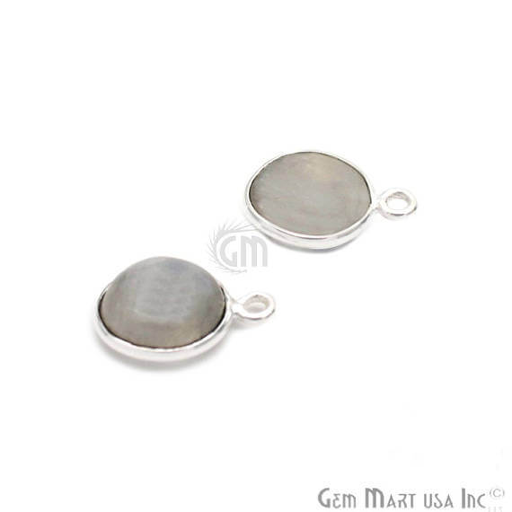 Rainbow Moonstone Round Shape 10mm Silver Plated Bezel Single Bail Gemstone Link Connector - GemMartUSA