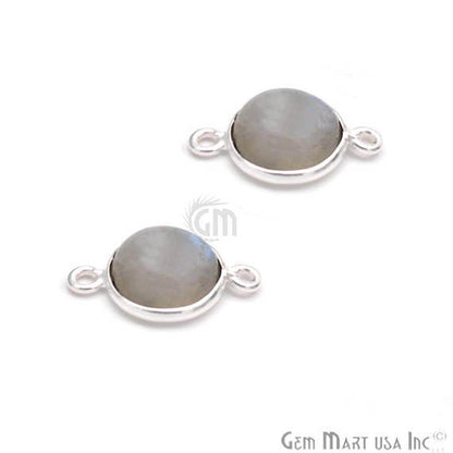 Rainbow Moonstone Round 10mm Silver Plated Bezel Double Bail Gemstone Connector - GemMartUSA