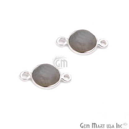 Rainbow Moonstone Round 8mm Silver Plated Bezel Double Bail Gemstone Connector - GemMartUSA