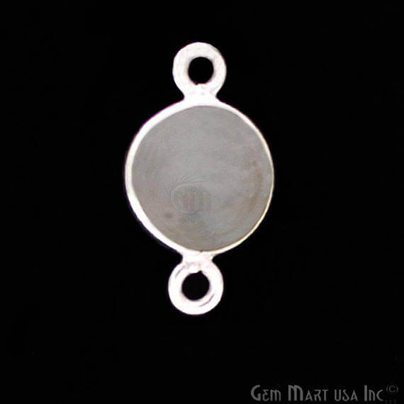 Rainbow Moonstone Round 8mm Silver Plated Bezel Double Bail Gemstone Connector - GemMartUSA