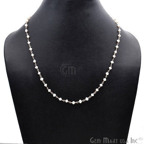 Pearl Necklace Chain, Rose Gold Plated Wire Wrapped Beads Rosary Necklace Chain - GemMartUSA (762453884975)