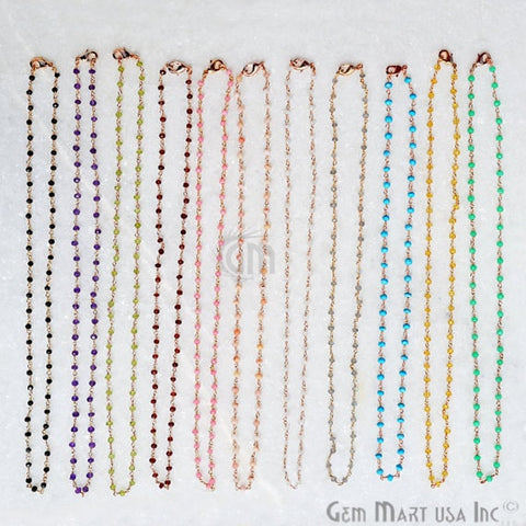 Turquoise Necklace Chain, 3-3.5mm Rose Gold Plated Wire Wrapped Beads Necklace Chain 18Inch Long - GemMartUSA (762456342575)