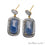 Blue Sapphire With Cubic Zirconia Pave Diamond 36x15mm,Gold Vermeil Dangle Drop Stud Earring - GemMartUSA
