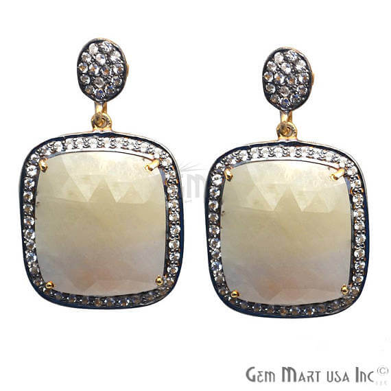 White Sapphire With Cubic Zirconia Pave Diamond 38x23mm,Gold Vermeil Dangle Drop Stud Earring - GemMartUSA