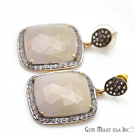 White Sapphire With Cubic Zirconia Pave Diamond 38x23mm,Gold Vermeil Dangle Drop Stud Earring - GemMartUSA