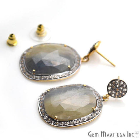 Yellow Sapphire With Cubic Zirconia Pave Diamond 40x24mm,Gold Vermeil Dangle Drop Stud Earring - GemMartUSA
