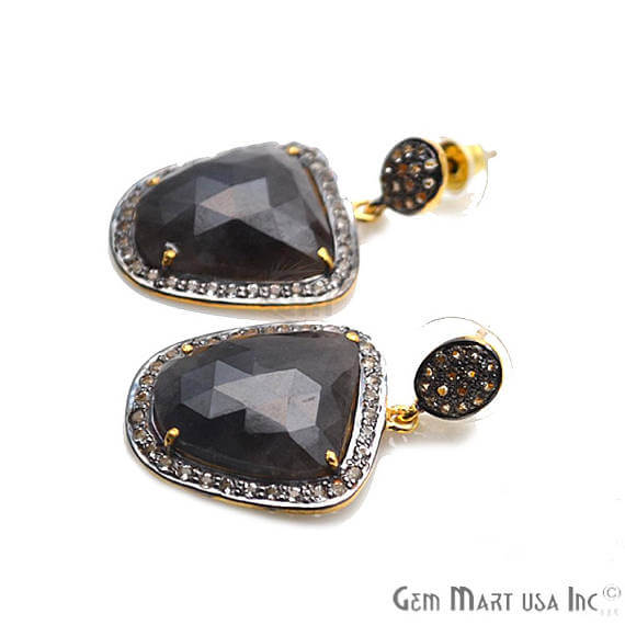 Purple Sapphire With Cubic Zirconia Pave Diamond 36x21mm,Gold Vermeil Dangle Drop Stud Earring - GemMartUSA