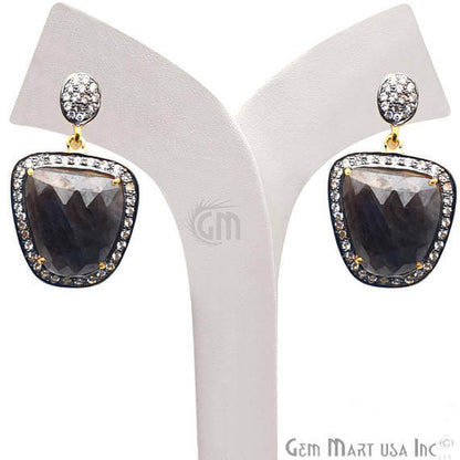 Purple Sapphire With Cubic Zirconia Pave Diamond 36x21mm,Gold Vermeil Dangle Drop Stud Earring - GemMartUSA