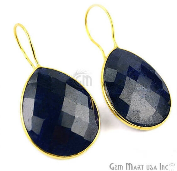 Sapphire 21x26mm Gold Plated Gemstone Dangle Earrings (SHER-90010) - GemMartUSA (763283177519)