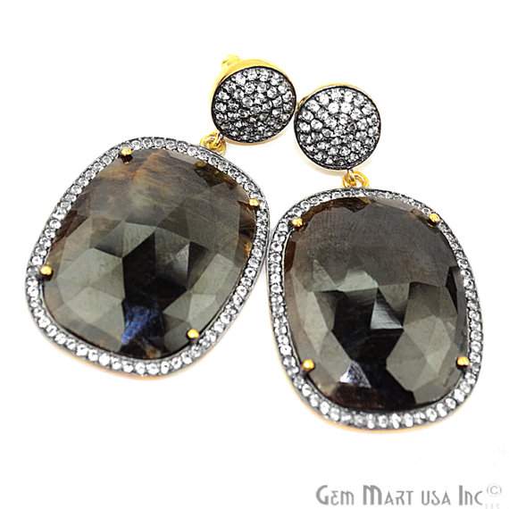 One Pair Sapphire with White Topaz Dangle Earring, Gold Vermeil Over Sterling Silver Gemstone Drop Earrings (SHWT-90005) - GemMartUSA (755063554095)