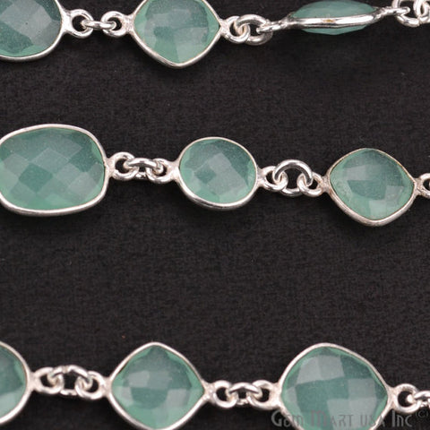 Aqua Chalcedony 10-15mm Mix Faceted Silver Plated Continuous Connector Chain - GemMartUSA (764004794415)