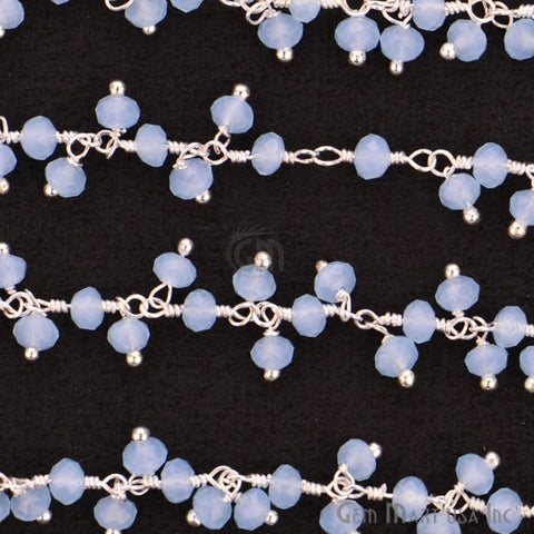 Aqua Chalcedony Silver Wire Wrapped Cluster Dangle Rosary Chain - GemMartUSA (764186984495)