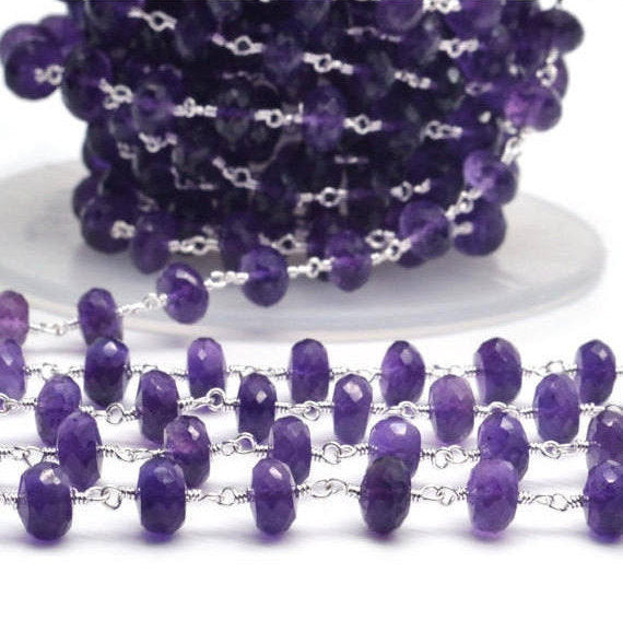 Amethyst Silver Plated Wire Wrapped Beads Rosary Chain (762765606959)