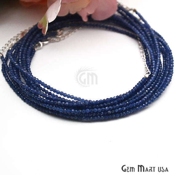 Blue Chalcedony Bead Chain, Silver Plated Jewelry Making Necklace Chain - GemMartUSA (762459684911)