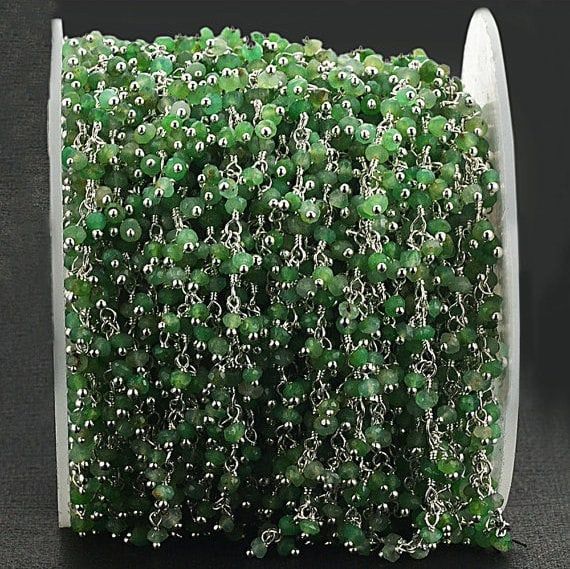 Chrysoprase Faceted Beads Silver...