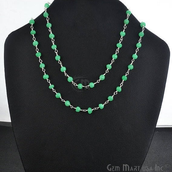 Natural Green Chalcedony Necklace chain, 18 Inch Silver Plated Beaded Finished Necklace - GemMartUSA
