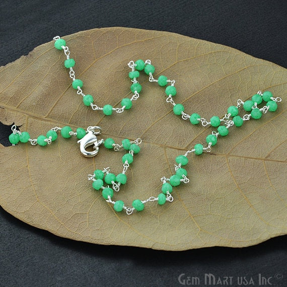 Natural Green Chalcedony Necklace chain, 18 Inch Silver Plated Beaded Finished Necklace - GemMartUSA