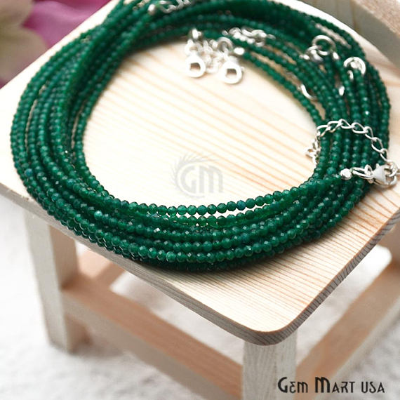 Green Onyx Bead Chain, Silver Plated Jewelry Making Necklace Chain - GemMartUSA (762460799023)