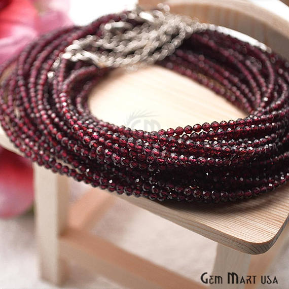 Garnet Bead Chain, Silver Plated Jewelry Making Necklace Chain - GemMartUSA (762462076975)