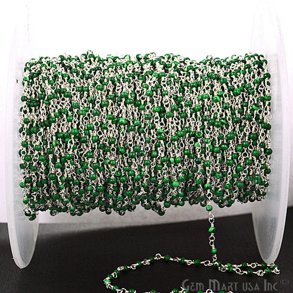 Malachite Silver Plated Wire Wrapped Gemstone Beads Rosary Chain - GemMartUSA (763947679791)